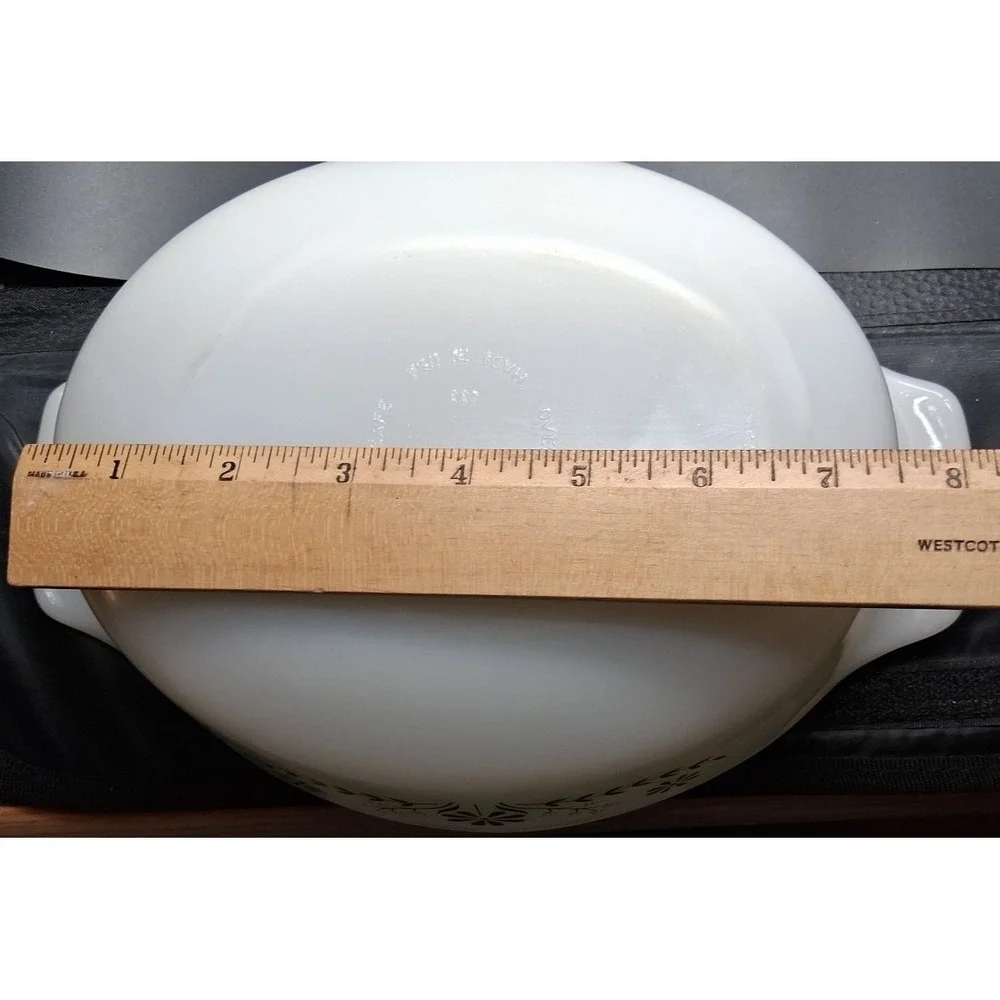VTG‎ Glasbake 433 Green Daisy Milk Glass Oval Baking Dish Casserole Dish
